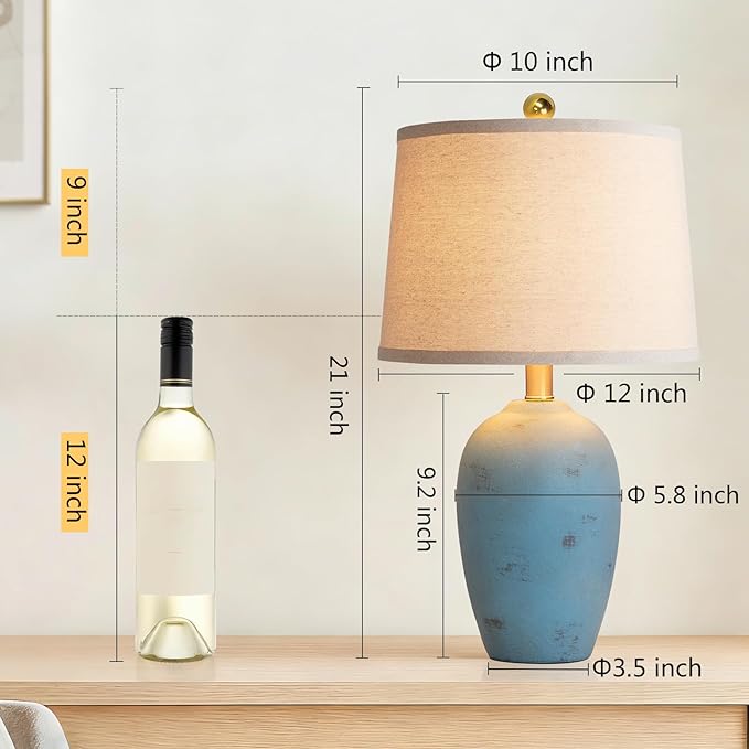 AIEAMPDO 21'' Set of 2 Coastal Small Ceramic Lamps for Bedroom, Traditional Nightstand Bedside Desk Table Lamp for Living Room Office Dorm, 2 Bulbs Included