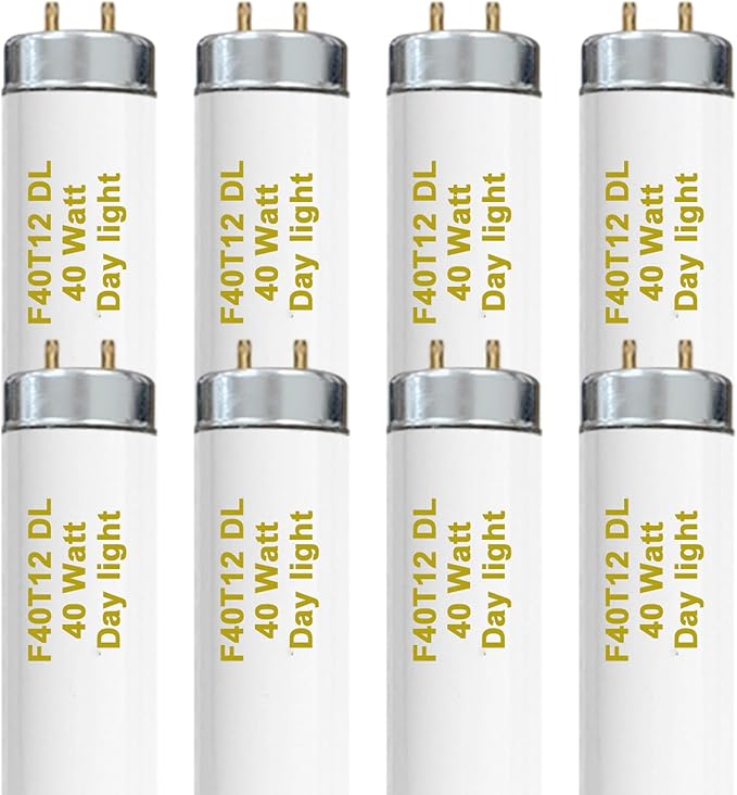 amgolibi 8-Pack 48 Inch F40T12/DL 40W 6500K Daylight Fluorescent Light Bulbs, 4ft T12 Linear Tube Lights, 2650 Lumens, G13 Bi-Pin Base, Daylight, for Workshop, Garage, Office