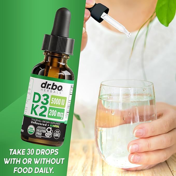 Vitamine D3 K2 Gouttes Liquides - Complément Liquide Bio D3K2 Vitamine D3 K2 Huile TCM pour Adultes & Enfants, Absorption du Calcium Os Solides - Compléments Vit D et K 5000 UI, Vitamines D + K MK7 30 ml