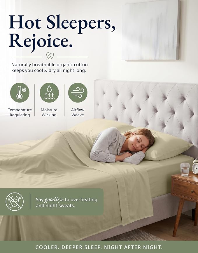 LANE LINEN Queen Fitted Sheet Set (No Flat Sheet) - 100% Organic Cotton Soft & Breathable Percale Weave Fitted Sheet Set for Added Comfort - 15'' Deep Pocket for Snug Fit - GOTS Certified - Linen