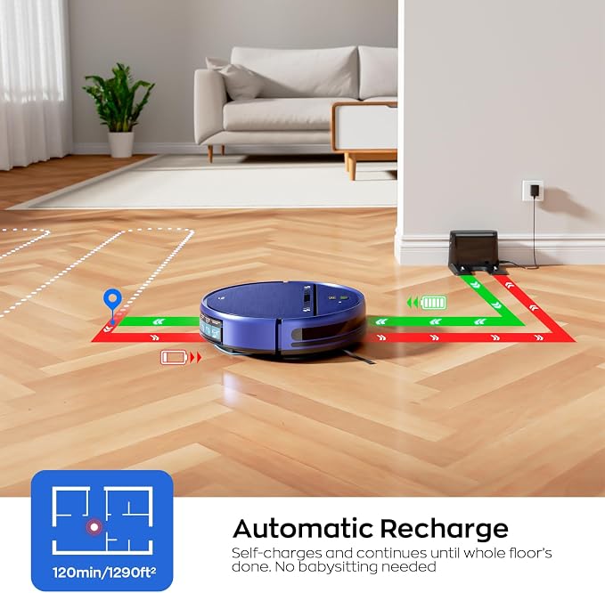 MANVN Robot Vacuum and Mop Combo for Pet Hair, Robotic Vacuum for Hard Floors and Carpets, 2.87'' Ultra-Slim, with 3D Obstacle Avoidance, Wi-Fi/App/Voice Controlled, Self-Charging