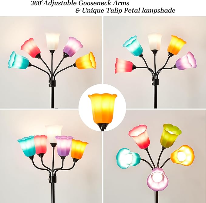 GyroVu Medusa LED Floor Lamp, Multi Head Modern Tall Lamp with Adjustable Gooseneck Standing Lamps Led Tall Lamp for Living Room Bedroom Kids Room Office 6 Color Lampshades Bulb Not Included Black