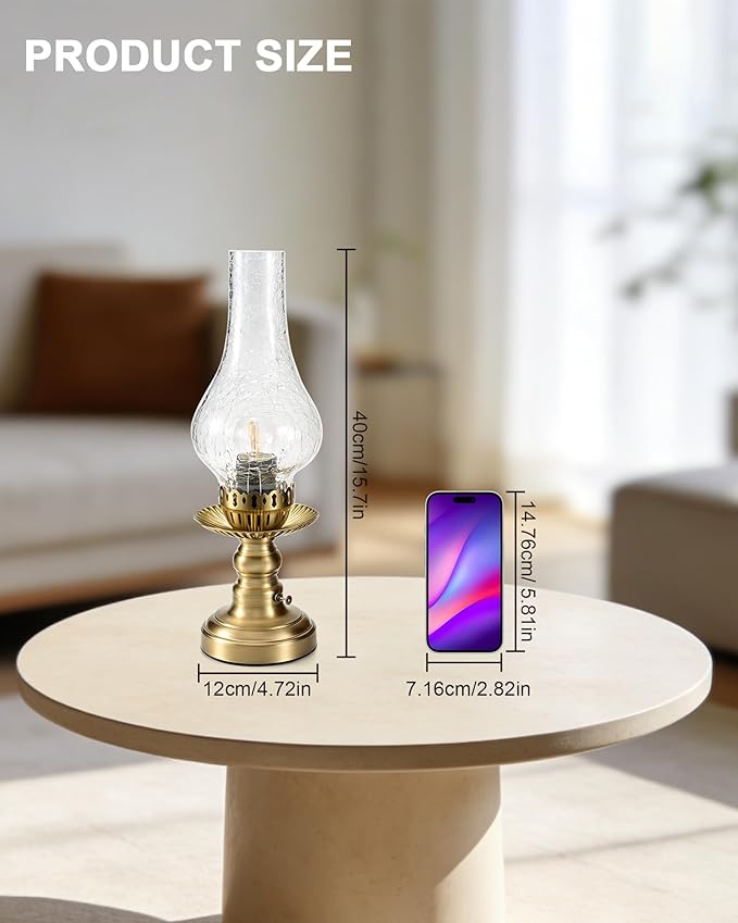 UMEXUS Vintage Rechargeable Cordless Table Lamp with Dimmer & Touch Control, Small Battery Powered Lights, Hand-Blown Glass Retro Farmhouse Lamp for Bedroom, Living Room, Dining Table, Kitchen (Clear)