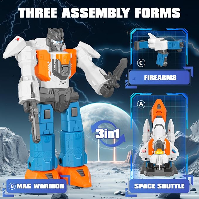 MIEBELY Magnetic Transform Robot Toy, 3 in 1 Large STEM Construction Transforming Toy for Toddlers, Kids Action Figure Robot for Boy and Girls, Education Gifts for Kid 3 4 5 6 7 Birthday Christmas