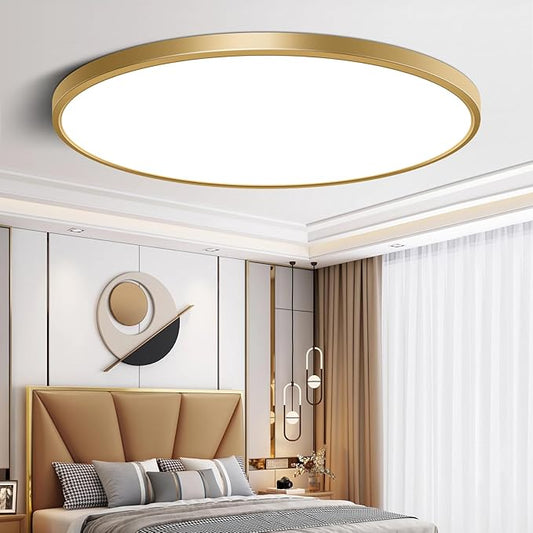 15.7 Inch Gold Flush Mount Ceiling Light Fixture, 5000K Daylight White, 32W 3800LM Bright LED Ceiling Light, Flat Round Light Fixtures Flush Mount for Bedrooms Living Rooms