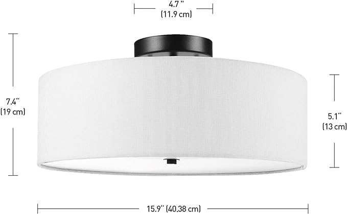 Globe Electric 60315 2-Light Flush Mount Ceiling Light, Dark Bronze Finish, White Linen Shade, Low Profile Drum Design, E26 Base, Dimmable