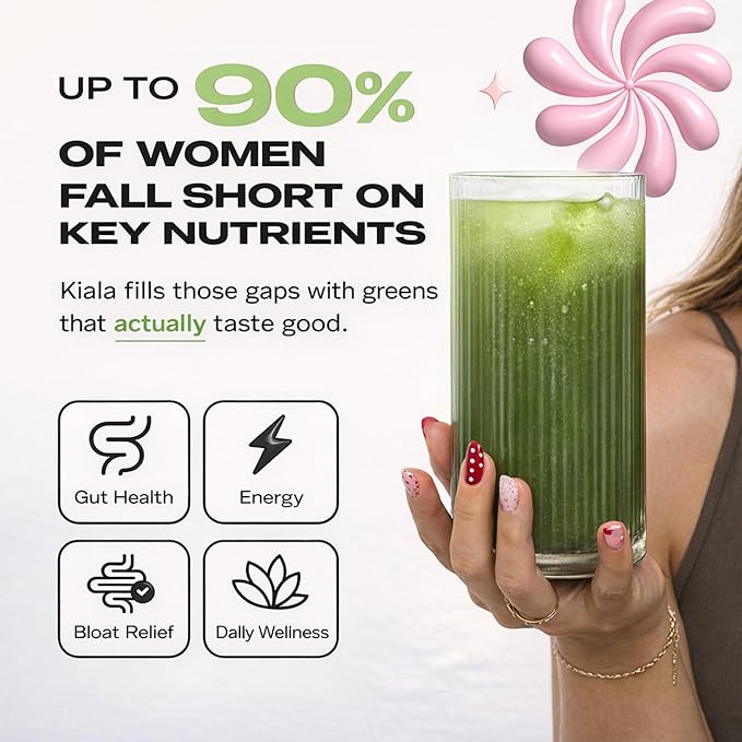 Kiala Nutrition Super Greens, Organic Greens Powder with Spirulina & Chlorella for Digestion, Gut Health, Immunity, Adaptogens, Energy, Gluten Free, Vegan, Sugar Free, Lemon Drop, 30 Servings