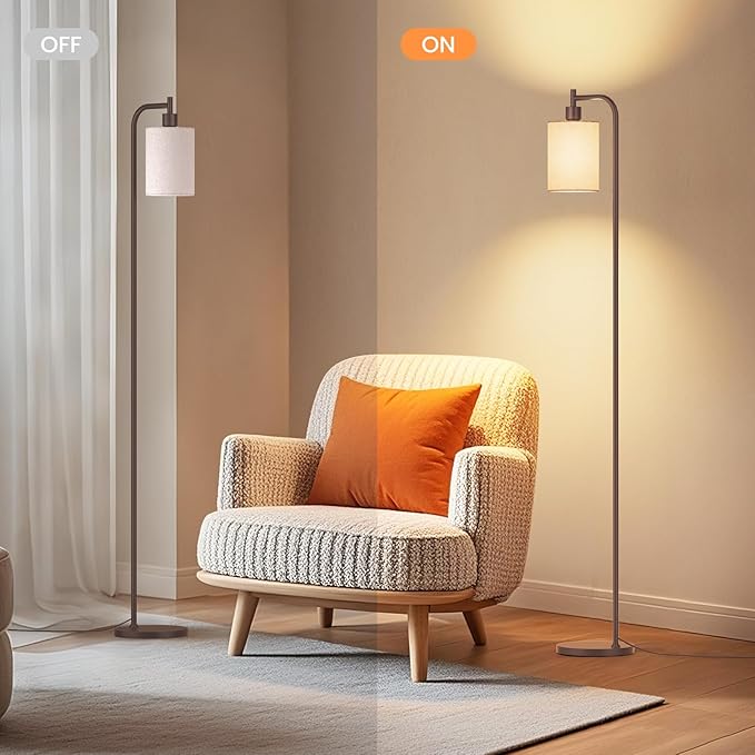SIBRILLE Floor Lamp with Linen Shade, Dimmable Tall Standing Lamp with Remote Control & 3 Color Temperatures, Modern Floor Lamps for Living Room Bedroom Office Corner, 9W LED Bulb Included