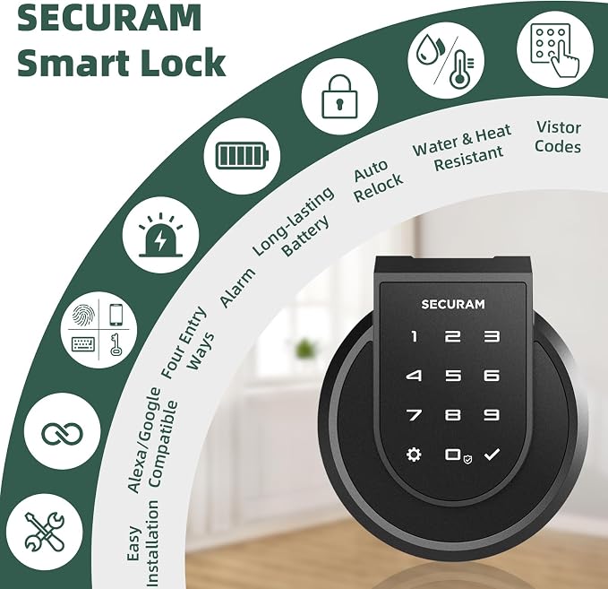 SECURAM Smart Lock Touch - Fingerprint & WiFi Smart Door Lock, Keyless Entry with App Control, Bluetooth Electronic Deadbolt, Compatible with Alexa & Google Home, Keypad Code, Black