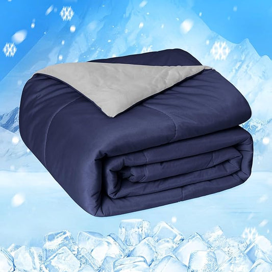 HOMFINE Cooling Comforter for Hot Sleepers - Both Sides Q-Max>0.45 Arc-Chill Cooling Fiber for All-Season, Breathable Soft Keep Cool Summer Blanket for Bed Couch Sofa, Dark Blue, Twin