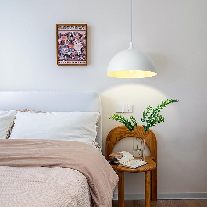 White Farmhouse Pendant Light 11.8inches 2 Packs, Kitchen Pendant Lights, Industrial Pendant Light, Pendant Lights Kitchen Island for Living Room, Bedroom, Dinning Room, Office