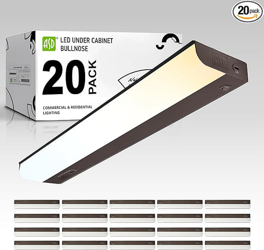 ASD LED Under Cabinet Lighting Hardwired, 18 Inch 10W 2700K-5000K Selectable, 807LM, CRI90+, Direct Wire Linkable Under Counter Lights for Kitchen, Dimmable Under Cabinet Lights, Bronze, UL, 20 Pack
