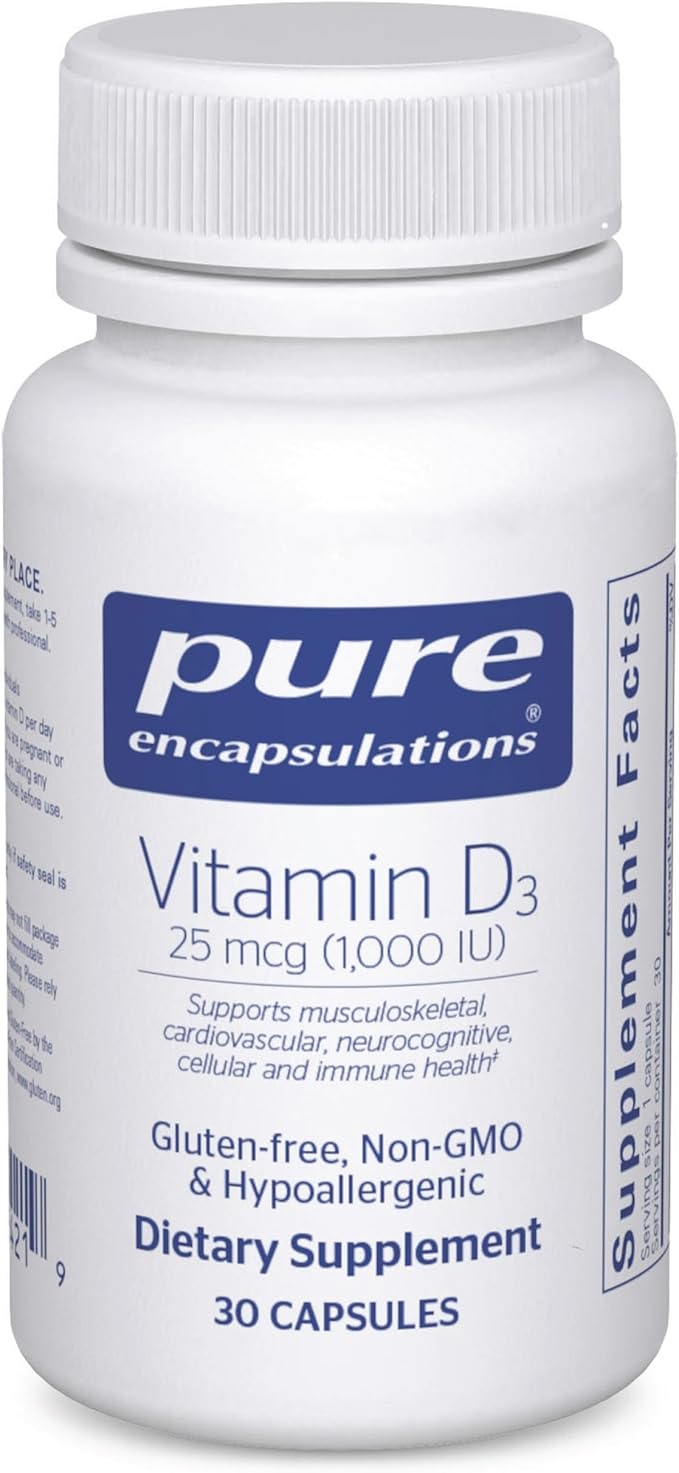 Pure Encapsulations Vitamine D3 25 mcg (1 000 UI) - Complément pour soutenir la santé des os, des articulations, des seins, du cœur, du côlon et du système immunitaire - avec Vitamine D de qualité supérieure - 30 gélules