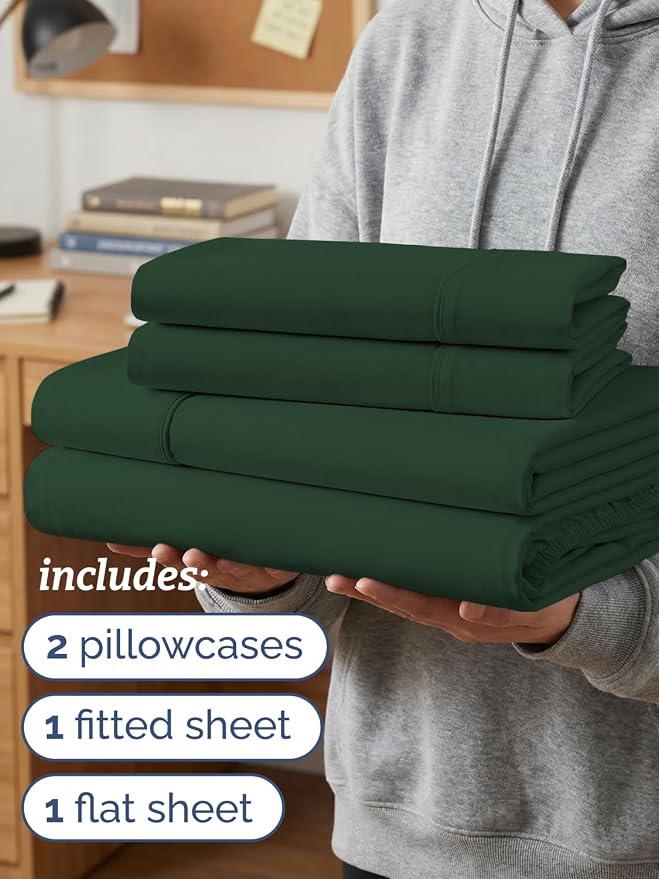 Twin XL 4 Piece Sheet Set - Comfy Breathable & Cooling - Ultra-Soft Hotel Luxury Bedding Set with 8-16 Inch Deep Pockets - 1 Flat & 1 Fitted Sheet & 2 Pillowcases - Wrinkle Free & Easy Care - Emerald