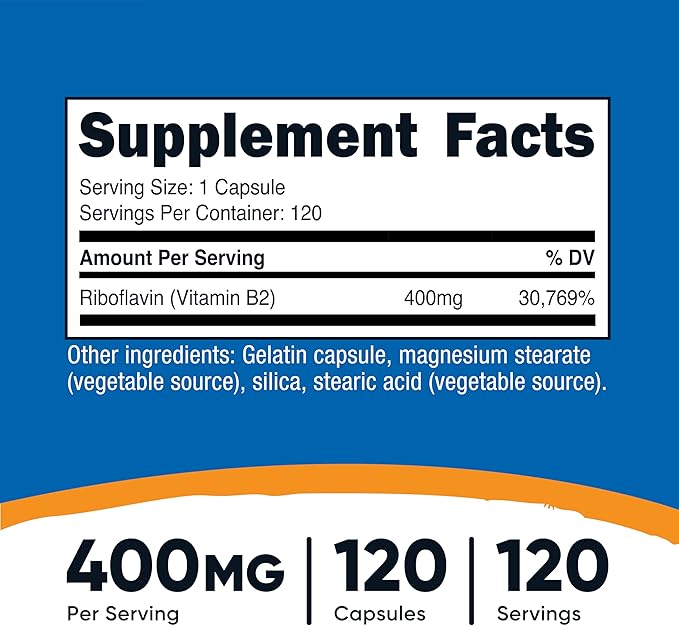 Nutricost ビタミンB2 (リボフラビン) 400mg, 120カプセル (2ボトル)