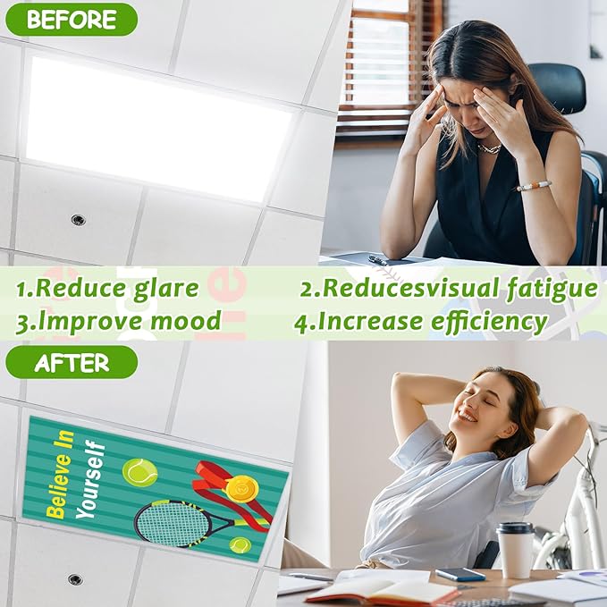 Wiooffen 8 Pcs Fluorescent Light Covers with 60 Magnets Decorative for Classroom Ceiling Lights 4 x 2 Feet Magnetic Light Cover Filter Easy Install for Office Hospital Home Ceiling Supplies (Sports)