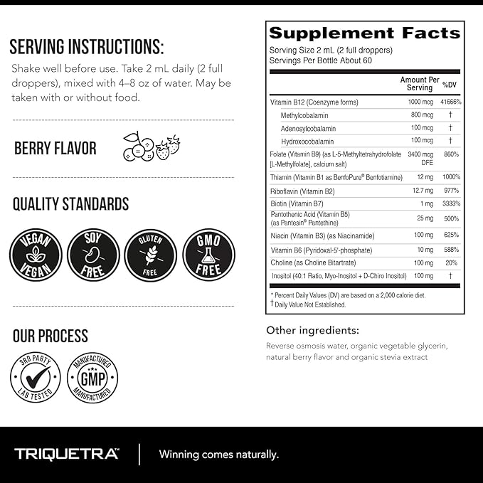 Complexe de Vitamines B BioActives - Prêtes à l'Emploi dans le Sang, Complexe B Méthylé - Contient du Méthylfolate, 3 Formes BioActives de B12, BenfoPure® B1 et Pantesin® B5 - 12 Vitamines B en Doses Cliniques - Liquide 120 ml