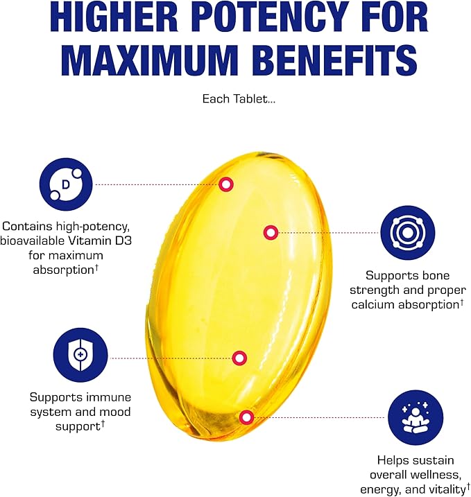 Vitamine D3 1000 UI à Absorption Élevée - Formule Clinique de Vitamine D pour Adultes Hommes et Femmes pour le Soutien des Os, des Dents, des Muscles, de l'Humeur et du Système Immunitaire - Vitamine D3 25 mcg Facile à Avaler - 100 Portions