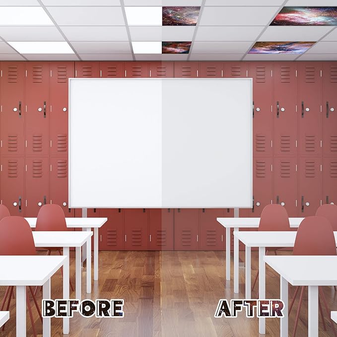 Amylove 4 Pcs Fluorescent Light Covers Classroom Ceiling Panels Light Filters with Backlit Film Material for Office School, 4 x 2 Feet(Dreamy Color,Galaxy Stars)