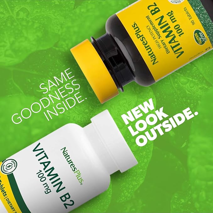 NaturesPlus Vitamine B2 100 mg - 90 comprimés - Soutient l'énergie, la santé immunitaire et des cheveux, une peau et des ongles éclatants - Protection antioxydante - Végétarien, sans gluten - 90 doses