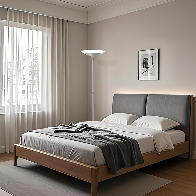 SIBRILLE Silver Torchiere Floor Lamp - 30W Dimmable LED Standing Lamp with Remote/Button Control, 1800Lm, 3000-6500K, 72in Bright Standing Pole Light for Living Room Bedroom Office Corner