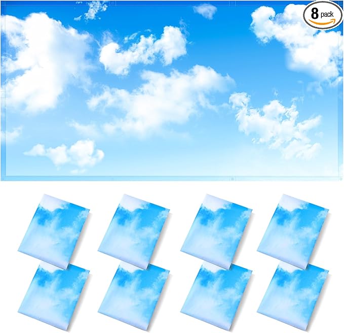 ANGSYLTH 8 Pcs Fluorescent Light Covers - 4 x 2 Feet Covers for Ceiling Lights, 8 x 10 Magnetic Light Filters for Classroom, Office, Hospitals (Blue Skies & White Clouds)