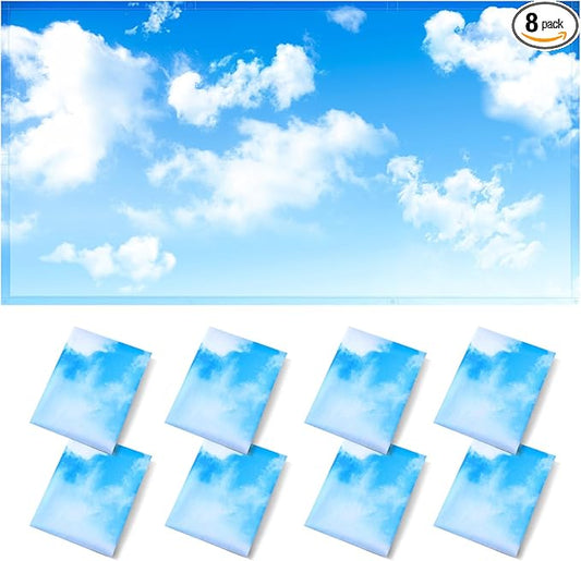 ANGSYLTH 8 Pcs Fluorescent Light Covers - 4 x 2 Feet Covers for Ceiling Lights, 8 x 10 Magnetic Light Filters for Classroom, Office, Hospitals (Blue Skies & White Clouds)