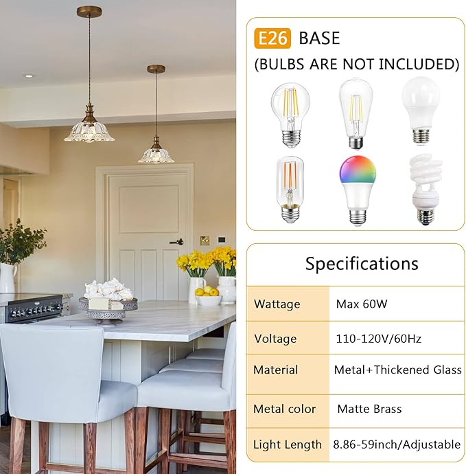 HDDFL Glass Pendant Lights Modern Pendant Lighting Fixtures Hanging Lamp Brushed Finish Hanging Light Fixture for Kitchen Island Bedroom Dining Room Coffee Shop Hallway 2 Pack