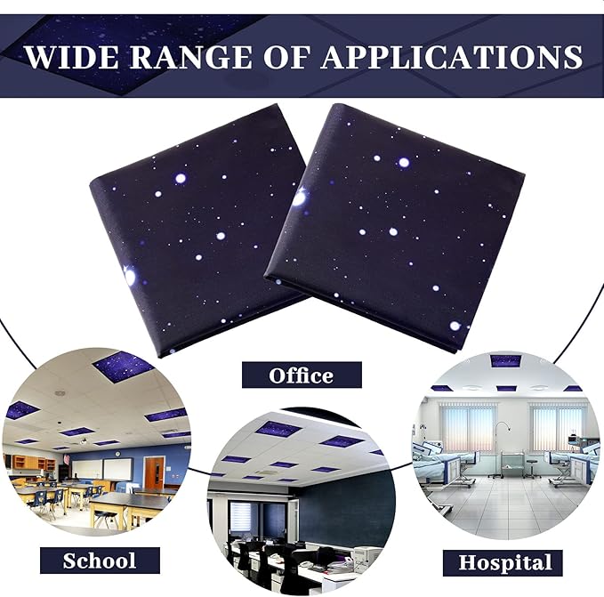 Hortsun 6 Pcs Fluorescent Light Covers - 4 x 2 Feet Magnetic Light Filters, Ceiling Lights Covers for Classroom Fluorescent Shade, Hospitals, School Office Cubicle Decor(Starry Sky)