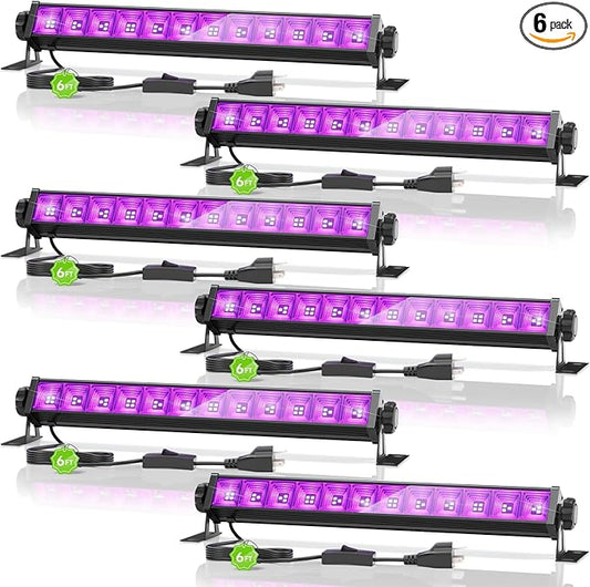 6 Pack 42W LED Black Light Bar, Blacklight with 6FT Cord+Switch+Plug, Glow in The Dark Black Lights Party Supplies for Halloween Decorations, Fluorescent Poster, Body Paint, Classroom, Bedroom