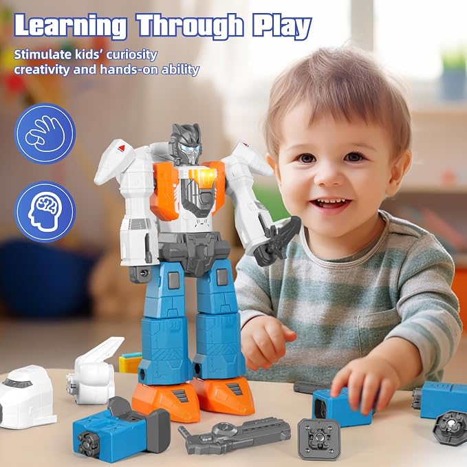 MIEBELY Magnetic Transform Robot Toy, 3 in 1 Large STEM Construction Transforming Toy for Toddlers, Kids Action Figure Robot for Boy and Girls, Education Gifts for Kid 3 4 5 6 7 Birthday Christmas