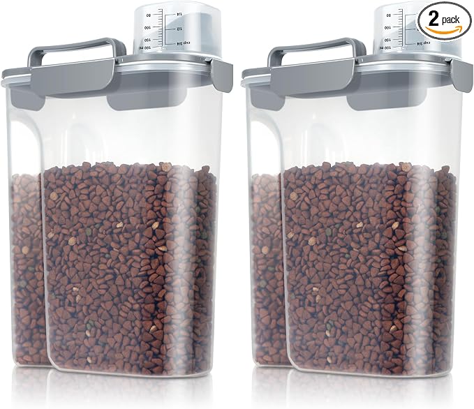 TBMax 2 Pack Cat Dog Food Storage Containers 10 to 14 Lbs, Portable Travel Pet Container Dispenser with Easy-Pouring Spout & Cup, Airtight Bird Seed Container Dog Treat Storage Bin