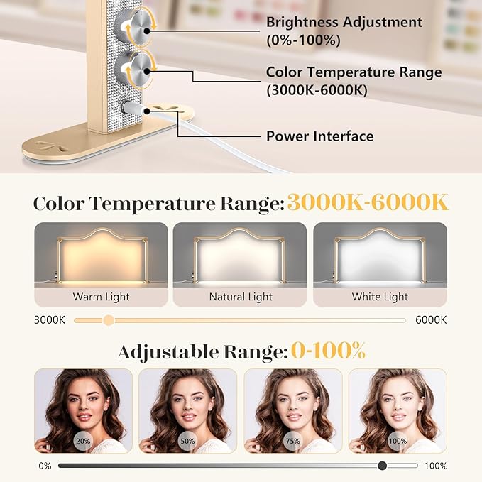 Yokilly Arc Half Moon Light: 34" Shadow-Free Half Moon Light for Desk Salon - Foldable LED Desk Lamp with Stepless Brightness for Manicurist (Gold)