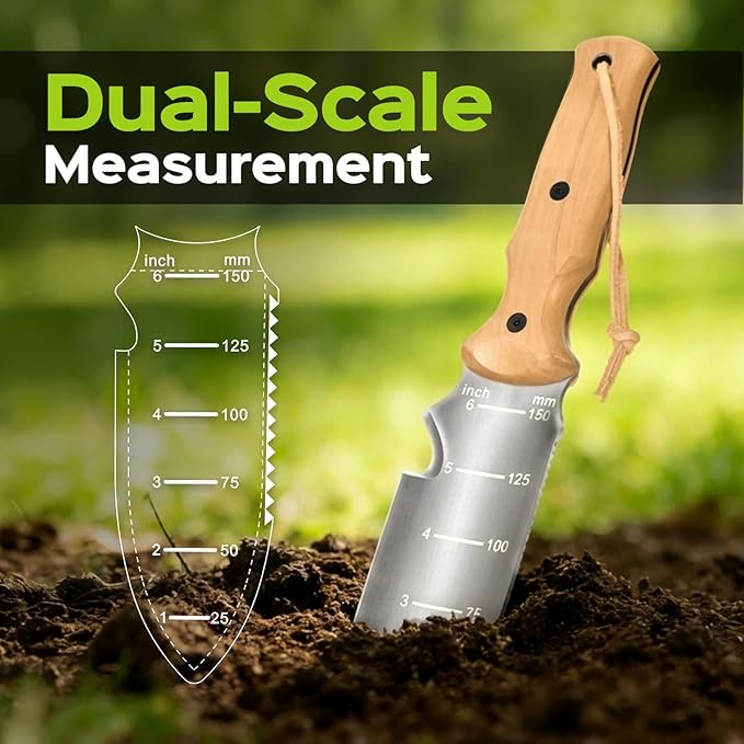 Garden Tools Trowel with EDC Sheath for Weeding Digging Planting, Gifts for Women Mom Her, Gardening Tools with 7" Stainless Steel Blade, Dual-Scale Measurement,Hanging Hole, Gifts for Men Dad Him