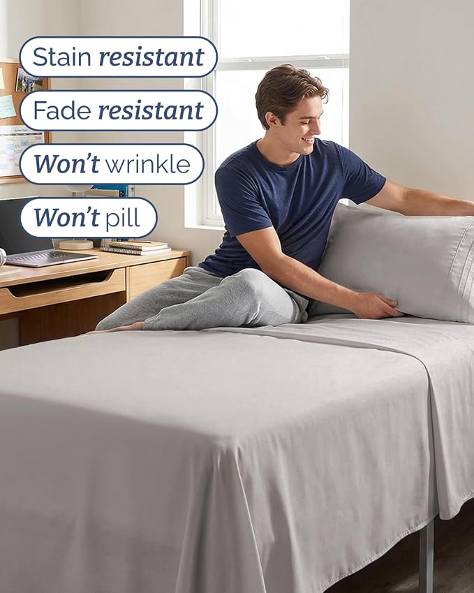 Twin XL 4 Piece Sheet Set - Comfy Breathable & Cooling - Ultra Soft Hotel Luxury Bedding Set w/ 8-16 Inch Deep Pockets - 1 Flat & 1 Fitted Sheet & 2 Pillowcases - Wrinkle Free & Easy Care - Light Grey