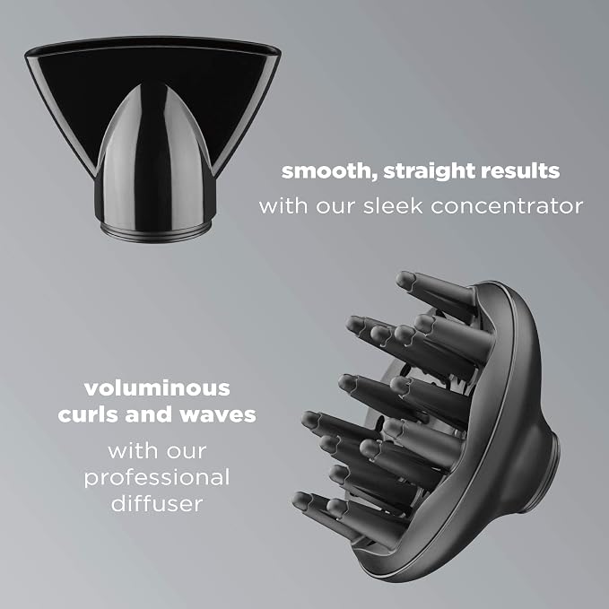 Infiniti PRO by CONAIR Hair Dryer,1875W Blow Dryer with Diffuser and Concentrator,Ceramic Technology,3 Heat & 2 Speed Settings,Cold Shot Button,Black,(Pack of 2)