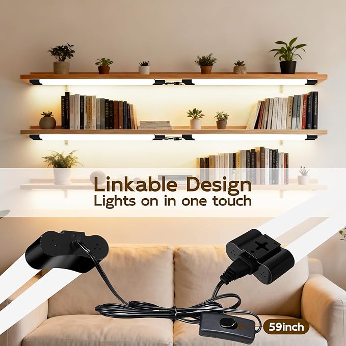 hykolity 6 Pack LED Shop Light, 2FT 22W [200W Equivalent], 2400lm, 5000K Daylight, with Plug,Linkable Led Garage Ceiling Lights, Workshop,Hanging or Surface Mount, Black