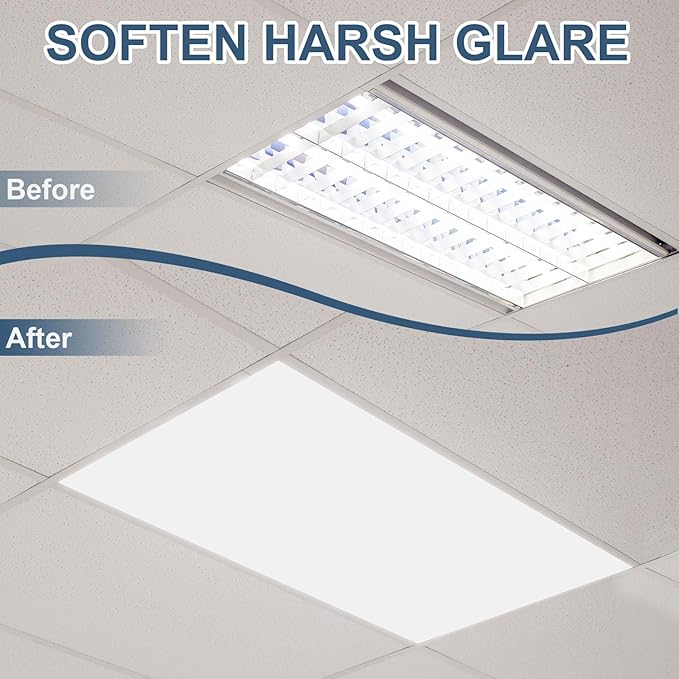 Pushglossy 6 Pack 22.5" x 46.5" x 0.08" Frosted Fluorescent Light Diffuser Panels, Translucent Polystyrene Sheet Replacement for 2x4ft Drop Ceiling Lights for Classroom Office Home