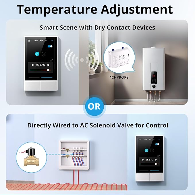 SONOFF Smart Switch, 2-Switch Panel Home Control, WiFi Smart Scene Wall Switch with Touchscreen, Smart Temperature Function, Lights Control, Compatible with Alexa and Google Home (1, White)