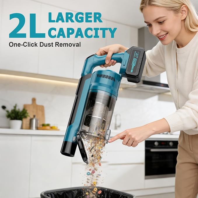 Cordless Vacuum Cleaner, 700W 60KPa Portable Stick Vacuum with 3 Modes, 2x4.0Ah Batteries, 6 in 1 Stick Vacuum Cleaner, Brushless Motor, 2L Dust Cup for Floor, Carpet, Car