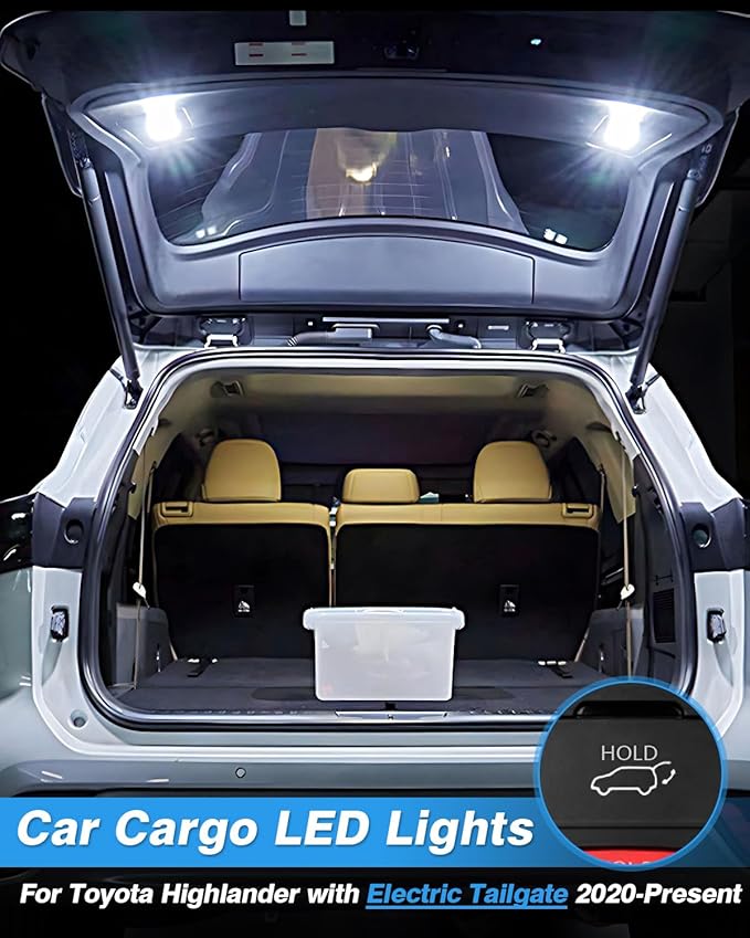 Powerty Compatible with LED Lights Toyota Highlander 2023 2022 2021 2020 Cargo Lamps Decorative Atmosphere Lamp Trunk Ceiling Lighting 2 PCS (Only for Electric Tailgate Versions, Not fit 2024)