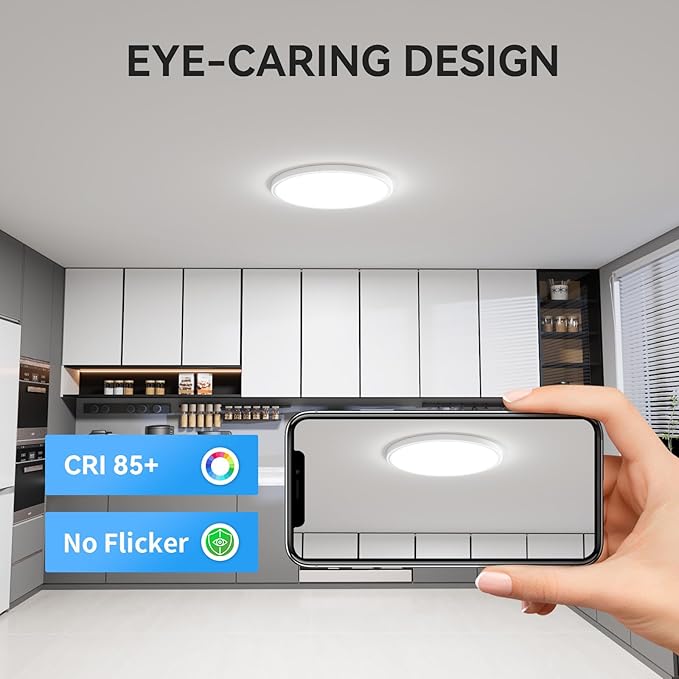 WKONCLDY 3200lm LED Flush Mount Ceiling Light, Super Slim 12 inch LED Ceiling Light, 5000K LED Ceiling Light for Bedroom, Living Room, Dining Room, Garage, Office (White, 8 Pack)