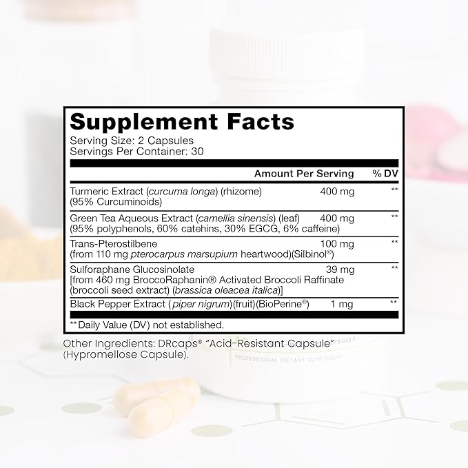 Pure TheraPro Rx Nrf2 Boost - Activateur NRF-2 avec du sulforaphane, de la curcumine, du thé vert et du trans-ptérostilbène brevetés | Supplément antioxydant pour réduire le stress oxydatif, fabriqué aux États-Unis (60 capsules végétaliennes)