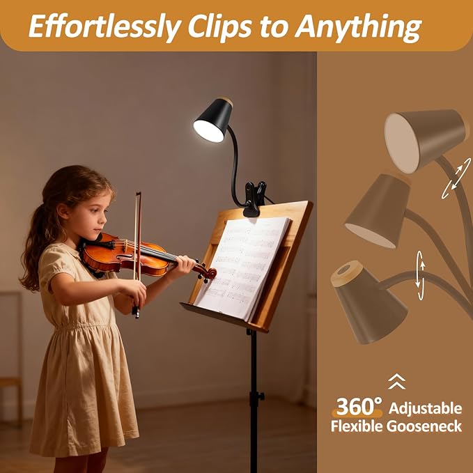 EJIAXIN Clip on Desk Lamp for Home Office - Small LED Touch Dimmable Reading Light for College Dorm Room - Adjustable Flexible Gooseneck Clamp Light Table Lamp for Bedside Bedroom Bed Headboard Black
