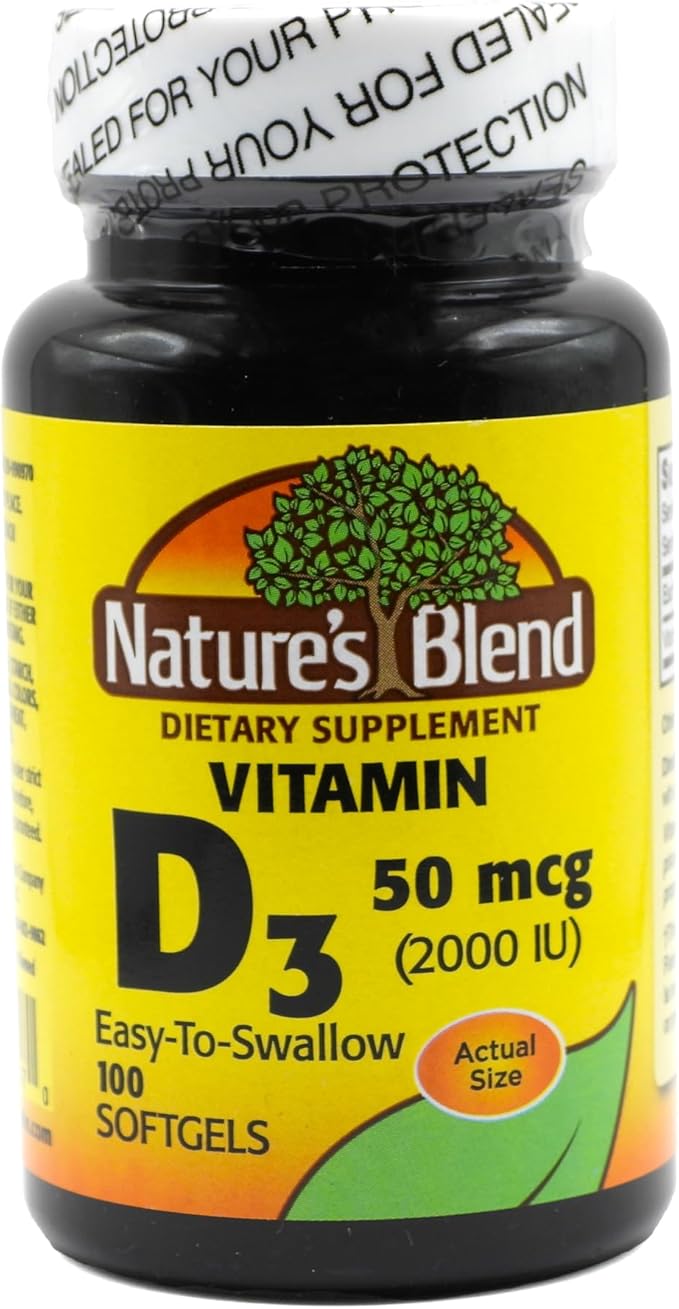 Nature's Blend Vitamine D3 50 MCG (2000 UI) Facile à Avaler, 100 GÉLULES