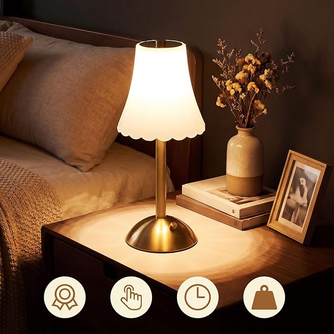 Liliful 2 Pcs Cordless Table Lamp Rechargeable Touch LED Small Gold Portable Battery Operated USB-c Desk Lamp 3 Color Dimmable for Bedroom Living Room Dining (Gold,Frosted Rose Style)