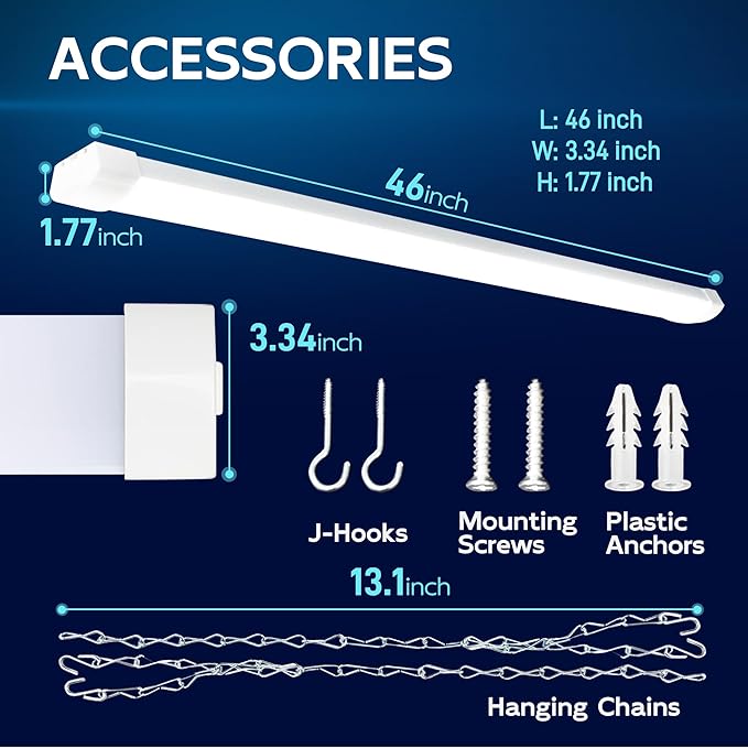 hykolity 4FT 70W LED Shop Light Linkable, 8000lm(300w Equivalent), 5000K Utility Shop Lights for Garages, Workshops, Basements, Hanging or FlushMount, with Power Cord and Pull Chain, ETL, 4 Pack