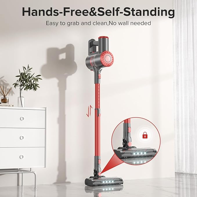 Tipdiy Cordless Vacuum Cleaner with Self-Standing, 40KPA Stick Vacuum Cleaners for Home, 8-in-1 Lightweight Rechargeable Vacuum, 7-Layer Filtration,Ideal for Carpet, Pet Hair, Hardwood Floors