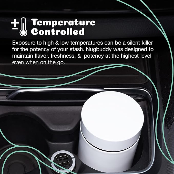 nugbuddy Mini Airtight Storage Container - Vacuum Sealed Insulated w Nested Glass Jar - UV Protection, Temperature Controlled Stainless - 100 ml (1/4 Oz)