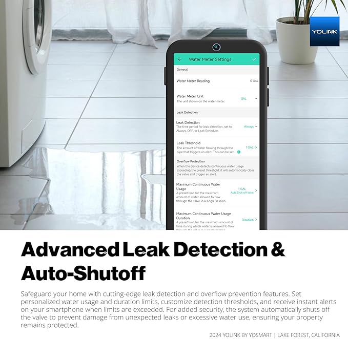 NSF Certified YoLink FlowSmart All-in-One Smart Water Meter & Auto Shutoff for 2" Pipes, LoRa Long-Range, Real-Time Leak Detection, 10-Year Battery, 80+ Device Ecosystem, Hub Included - YS5018
